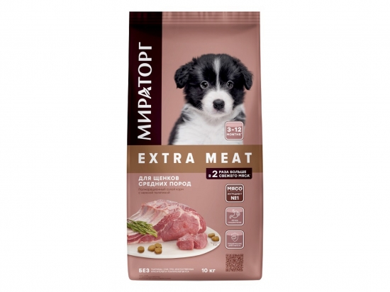 Extra Meat Չոր կեր հորթի նուրբ մսով,միջին ցեղատեսակի , 3-12 ամսեկան շների համար ,10կգ